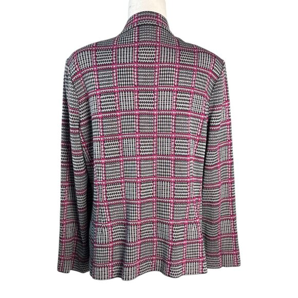 Ming Wang Women's Blazer Jacket Size L Pink Black White Plaid Knit Zip Pockets - Picture 8 of 10